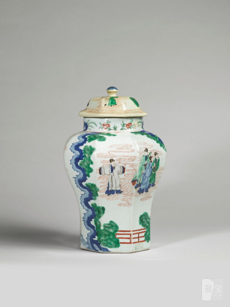 過渡期 十七世紀 五彩人物圖八方蓋罐一對 | PAIRE DE VASES BALUSTRE EN PORCELAINE WUCAI - 图18